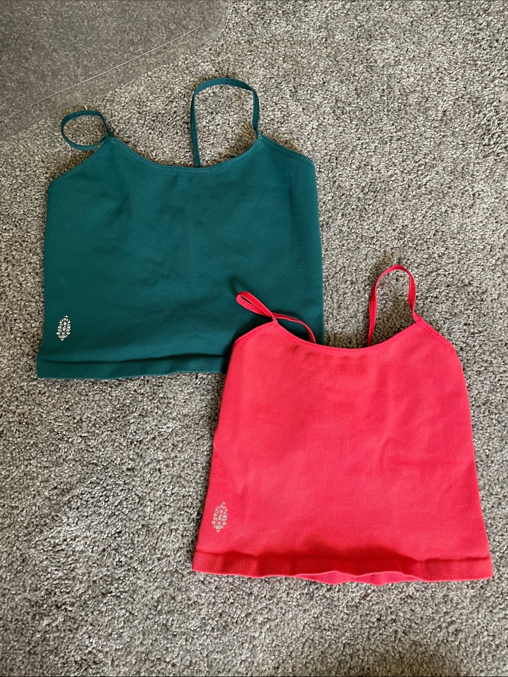 Free People Ribbed Spaghetti Strap Camisoles - Teal & Coral Pink